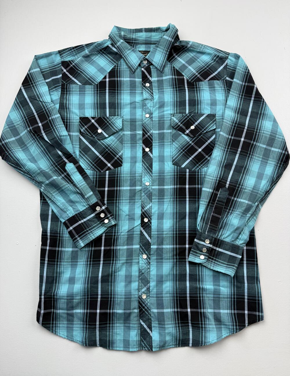 High Noon Shirt Mens XLT Blue Plaid Long Sleeve Western Snap Button Up Big Tall